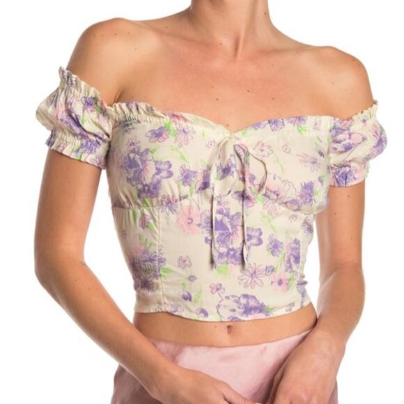 Abound Tops - Abound Floral Off the Shoulder Ruffle Crop Top